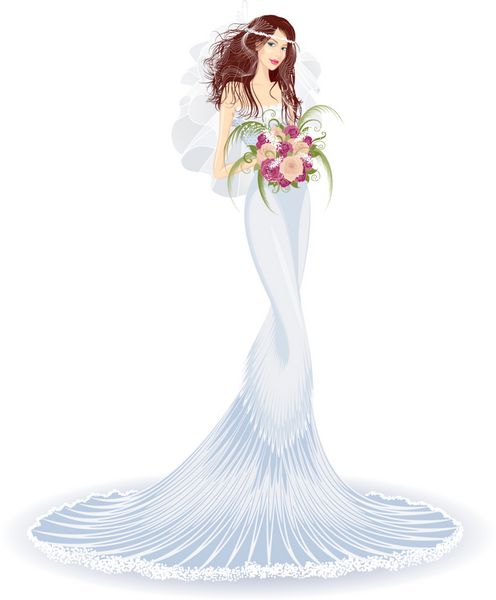 عروس زیبا در لباس عروس با دسته گل رز