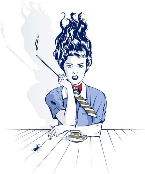 زن سیگاری در حال نوشیدن قهوه