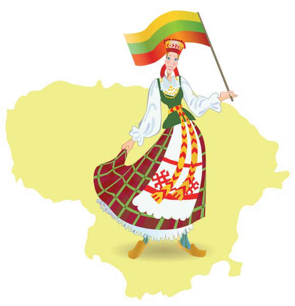 یک دختر لیتوانیایی پرچم ملی را در دست دارد