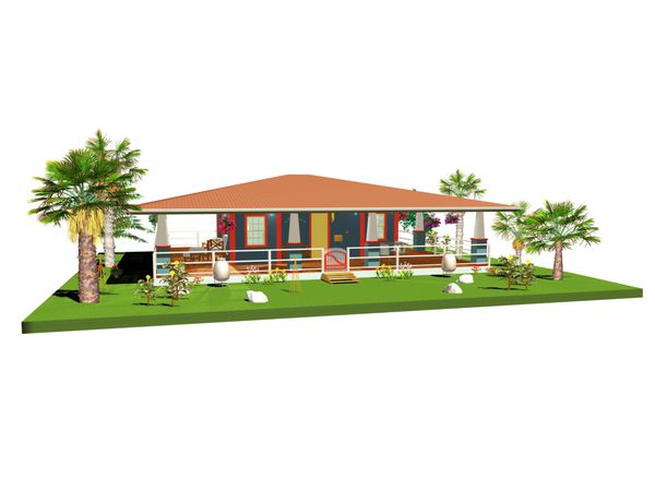 Casetta villa caraibi-carribean house-bungalow-3d