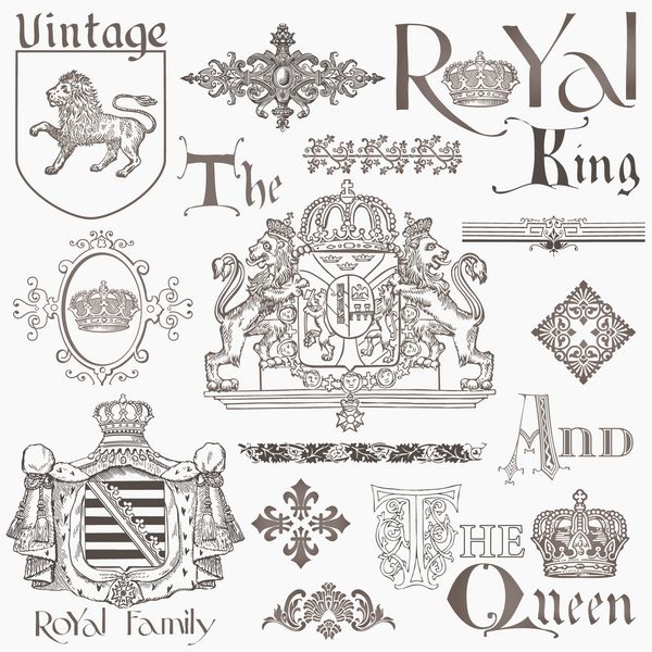 مجموعه ای از عناصر طراحی سلطنتی قدیمی - کیفیت بالا - در vect