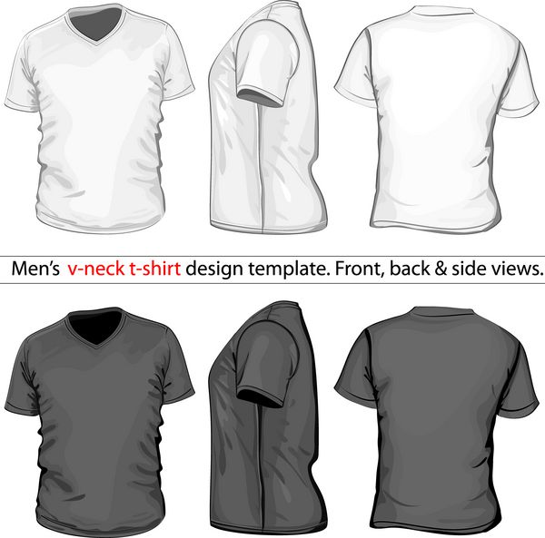 قالب طرح تی شرت یقه V مردانه