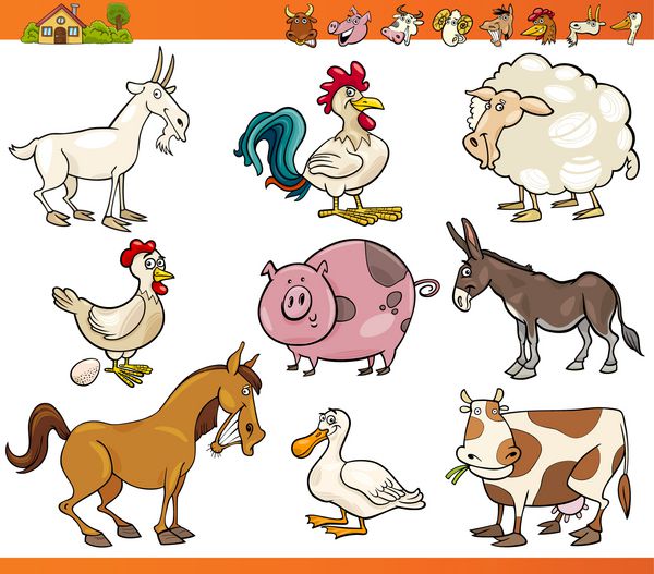 مجموعه حیوانات مزرعه تصویر کارتونی