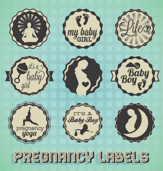 مجموعه وکتور برچسب ها و نمادهای دوران بارداری