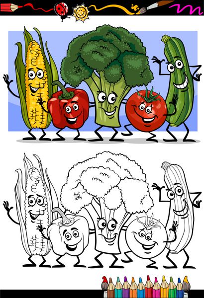 گروه طنز سبزیجات برای کتاب رنگ آمیزی