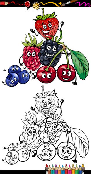 کتاب میوه های توت کارتونی برای رنگ آمیزی