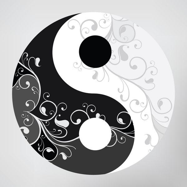 نماد الگوی یین یانگ در پس زمینه خاکستری وکتور