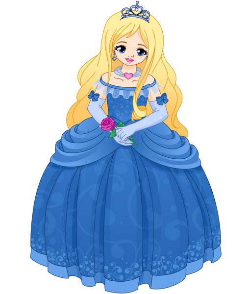 شاهزاده خانم زیبا با موهای برقی در لباس بلند آبی