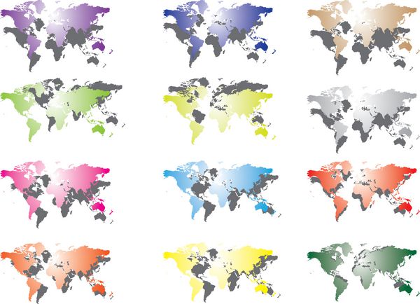 نقشه جهان در رنگ های مختلف