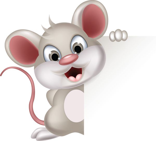 کارتون خنده دار موش که علامت بالنک را در دست دارد