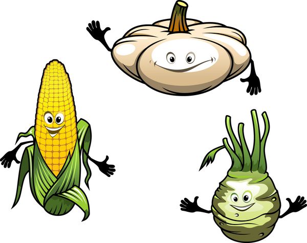 سبزیجات کارتونی کدو ذرت و شلغم