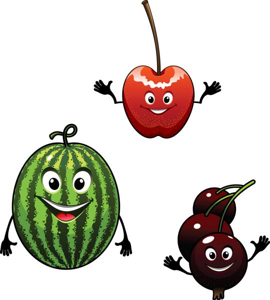میوه های کارتونی هندوانه توت و گیلاس