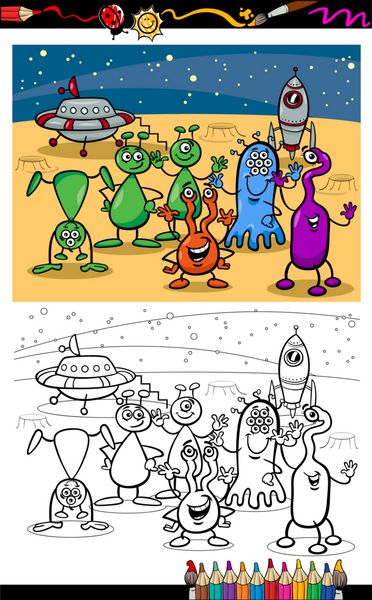 صفحه رنگ آمیزی گروه یوفو بیگانگان کارتونی