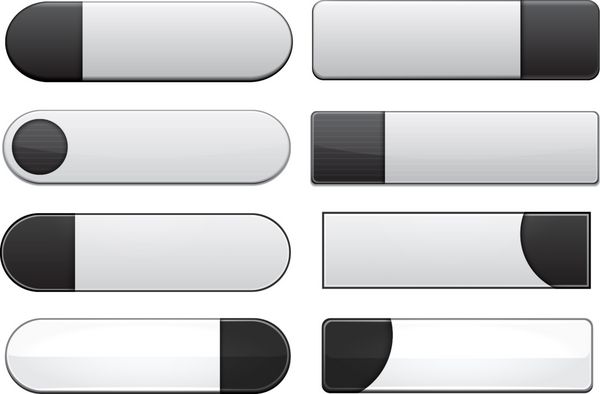 دکمه های وب مدرن سیاه و سفید با جزئیات بالا