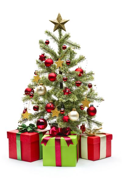 درخت کریسمس و هدایای تزئین شده