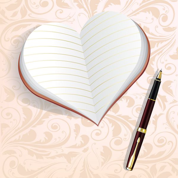 دفترچه یادداشت به شکل قلب روی الگوی پس زمینه