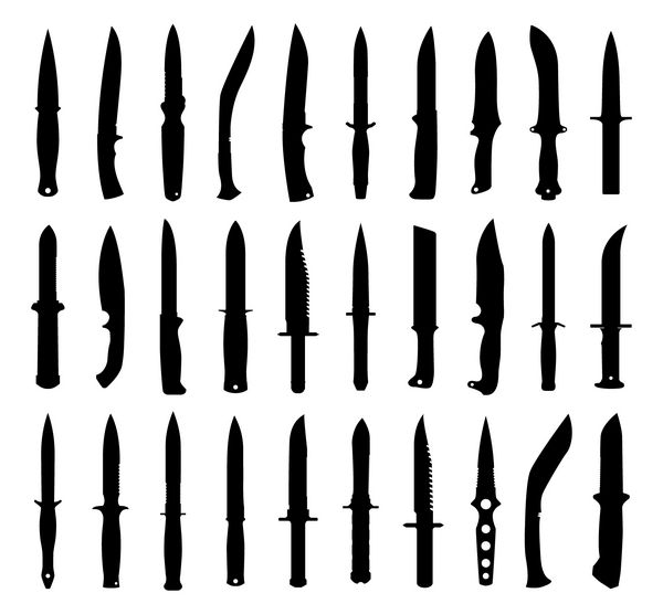 مجموعه سیلوئت های چاقو جدا شده روی سفید وکتور