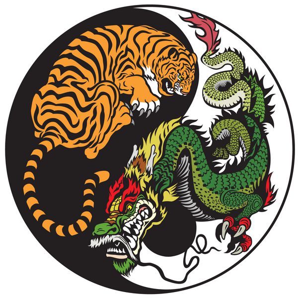 نماد یین یانگ اژدها و ببر