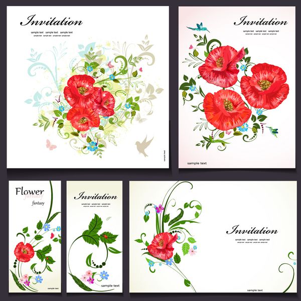 مجموعه ای از کارت های گل برای طراحی شما