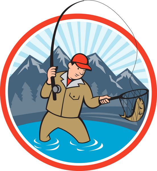 کارتون فلای ماهیگیر در حال صید ماهی قزل آلا