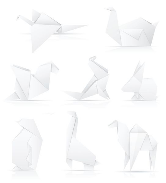 مجموعه آیکون های اوریگامی کاغذ حیوانات وکتور