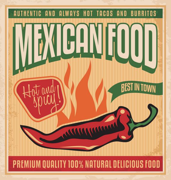 پوستر قدیمی برای غذاهای مکزیکی