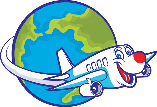 هواپیمای کارتونی در حال پرواز در سراسر جهان
