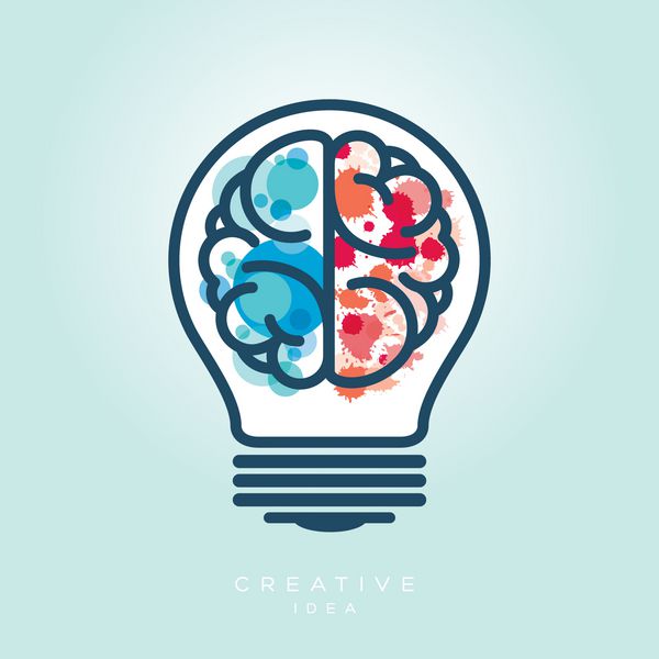 نماد ایده مغز چپ و راست لامپ خلاقانه
