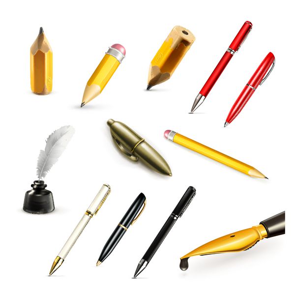 خودکار و مداد مجموعه نمادهای برداری