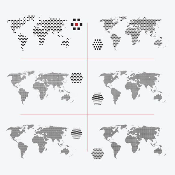 مجموعه ای از نقشه های جهان نقطه چین در وضوح های مختلف