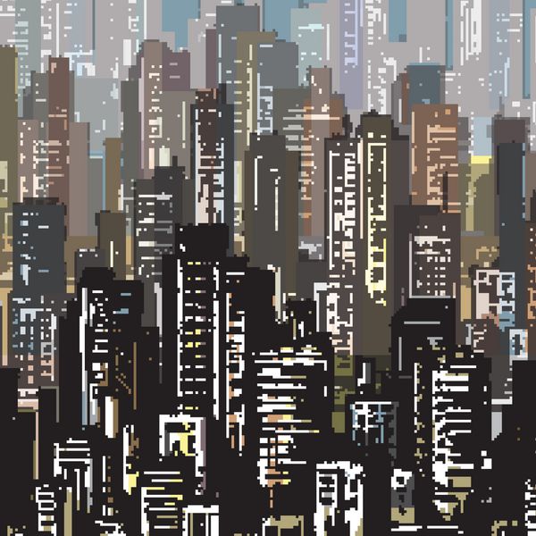 منظره شهر وکتور طراحی شده با دست