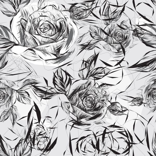 خوشنویسی گلدار ژاپنی با الگوی سیاه و سفید بدون درز