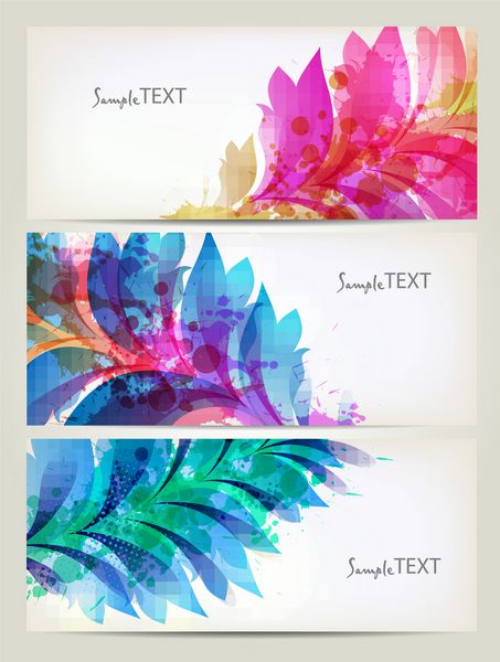 پس زمینه با عنصر گل و لکه های رنگارنگ مجموعه ای از کارت های گل برای طراحی