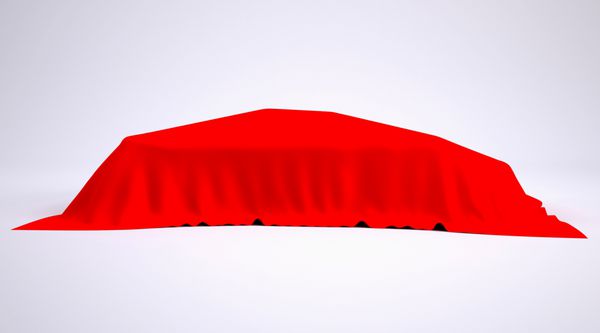 ماشین پوشیده شده با پارچه قرمز رندر استودیو