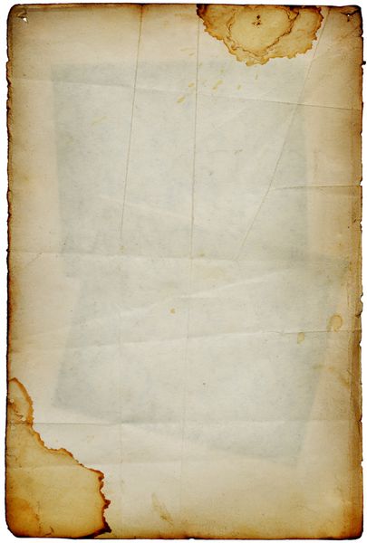 صفحه کاغذ رنگی عتیقه تا شده دقیق با مهرهای تیره در داخل پس زمینه روی سفید