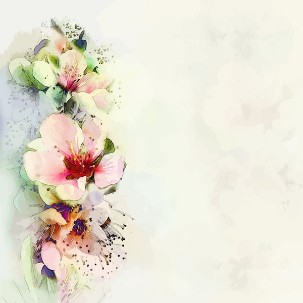 کارت تبریک گل با گل های بهاری روشن در پس زمینه مه در رنگ های پاستلی