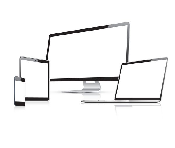 قالب وکتور طراحی وب مدرن با لپ تاپ تبلت گوشی هوشمند کامپیوتر جدا شده روی سفید