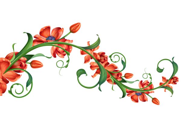 برانچ با گل های قرمز انتزاعی شکوفه عنصر طرح گل تصویر در پس زمینه سفید