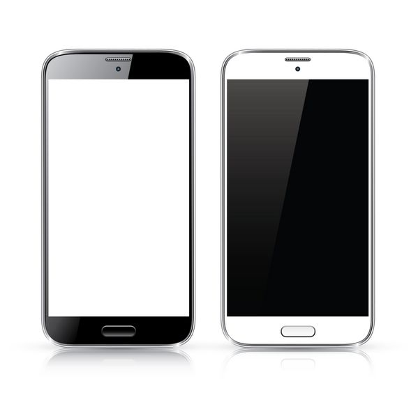 تصویر کاملاً دقیق از تلفن های هوشمند جدید مدرن جدا شده روی سفید نسخه تصویری