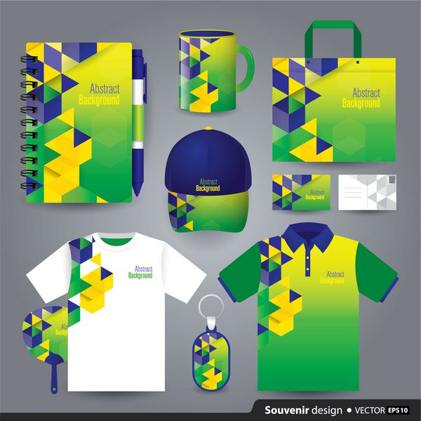 طراحی مجموعه لوازم التحریر الگوی ست هدیه وکتور طراحی هویت شرکتی در مفهوم پرچم برزیل