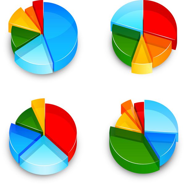 انتزاعی رنگی سه بعدی نمودار دایره ای تجاری عنصر اینفوگرافیک نمادهای جدا شده مجموعه وکتور