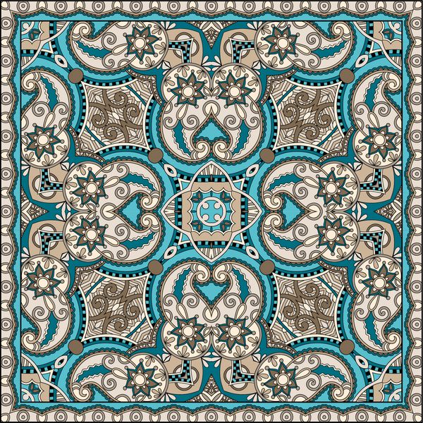 باندانا گلی زینتی سنتی می توانید از این الگو در طراحی فرش شال بالش کوسن استفاده کنید