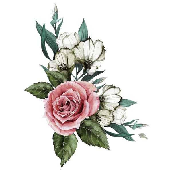 دسته گل رز و eustoma آبرنگ می تواند به عنوان کارت تبریک کارت دعوت برای عروسی تولد و دیگر پس زمینه تعطیلات و تابستان استفاده شود