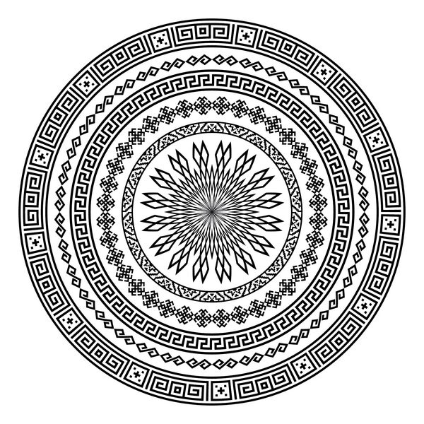 بافت های یکپارچه قومی تک رنگ شکل وکتور زینتی گرد جدا شده روی سفید پس زمینه الگوی عربی شرقی وکتور در رنگ های سیاه و سفید