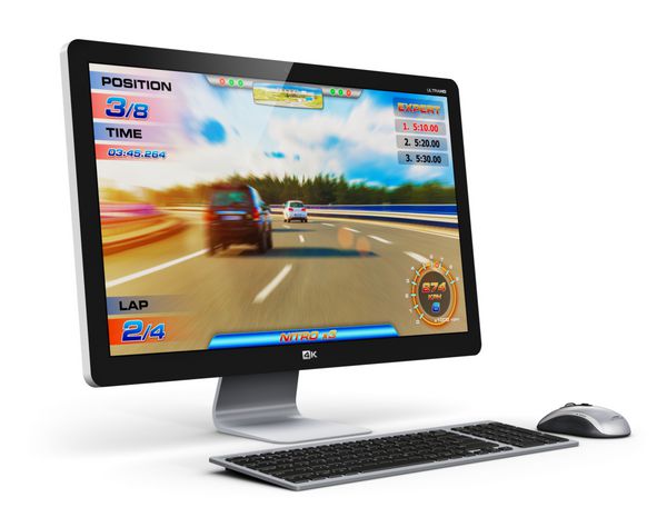 مفهوم خلاقانه بازی رایانه ای و سرگرمی انتزاعی رایانه رومیزی گیمر سیاه و سفید مدرن با بازی ویدیویی جدا شده در پس زمینه سفید