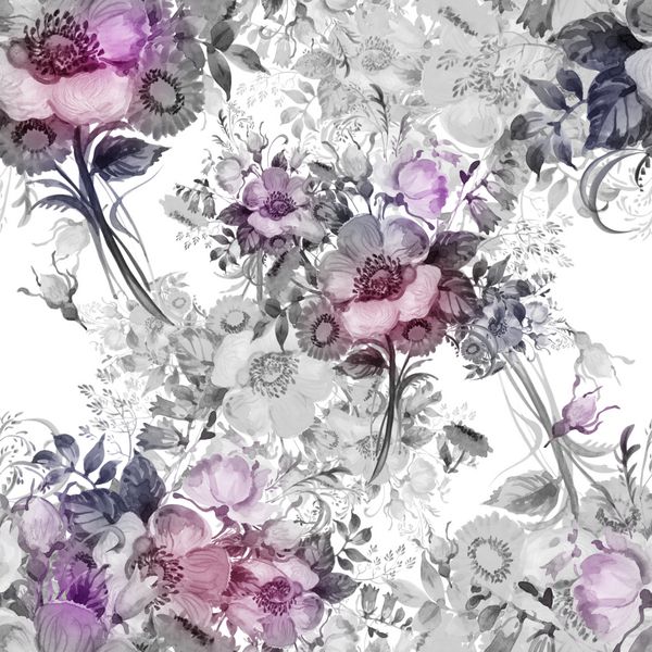 دسته گل های آبرنگ الگوی بدون درز طرح دسته گل زیبا آبرنگ دست ساز در روکوکو طراحی و دکور نفیس ایده آل چاپ شیک فوق العاده سبک روکوکو