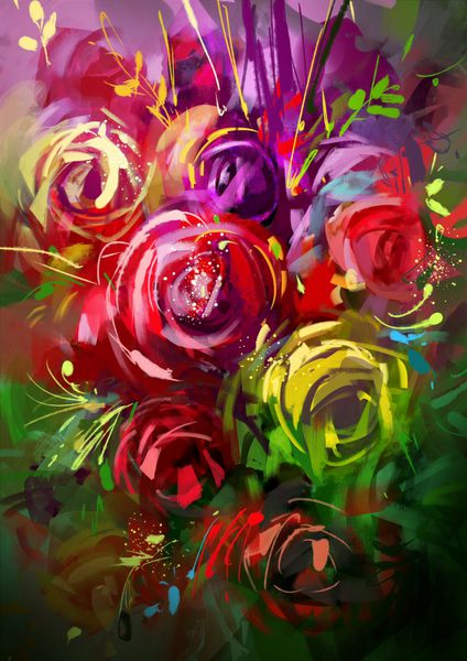 دسته گل های رنگارنگ نقاشی دیجیتال تصویر