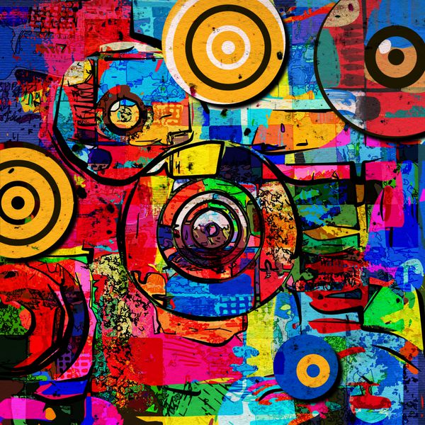 نقاشی انتزاعی کولاژ دیجیتال ترکیبی پس زمینه رنگارنگ