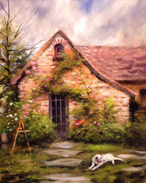 نقاشی عجیب سگ خانه کلبه انگلیسی انگور