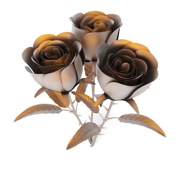 گل رز فلزی جدا شده در پس زمینه سفید رندر سه بعدی